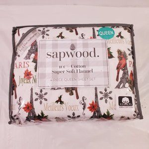 Christmas Decor Paris Graphic Flannel Sheet Set